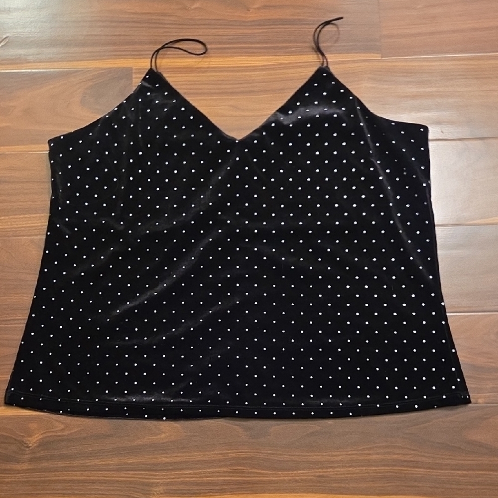 Maurices Velvety Black With Metal Rhinestones Polka Dot Camisole, XL NWOT
